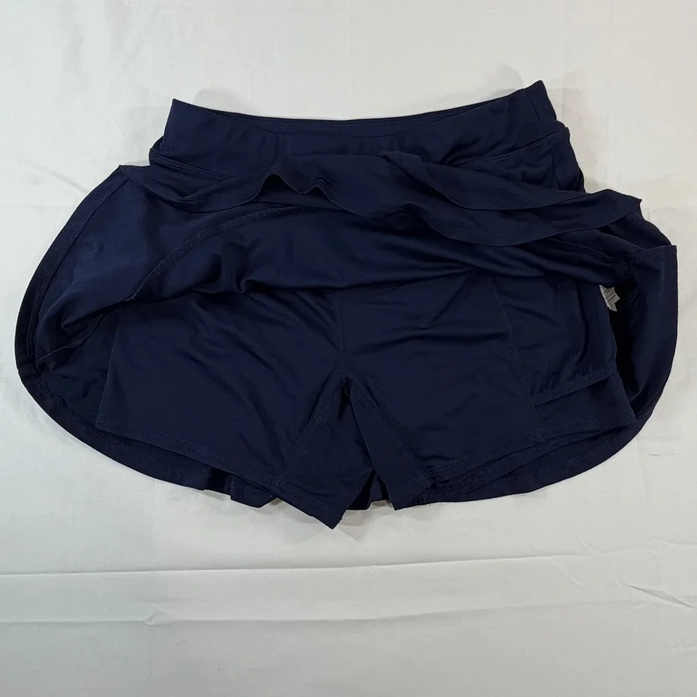 Grand Slam Performance Navy Blue Ruffle Tennis Skort Womens S Pocket Athletic